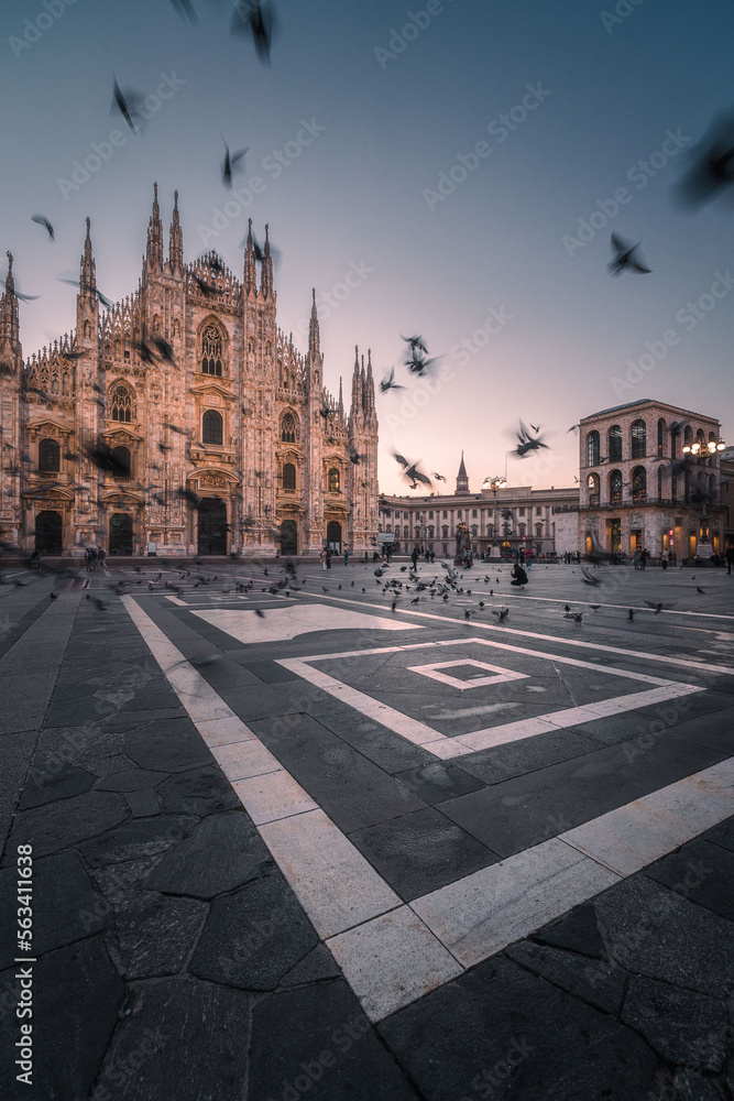 Milan Cathedral and Cathedral Square at dawn