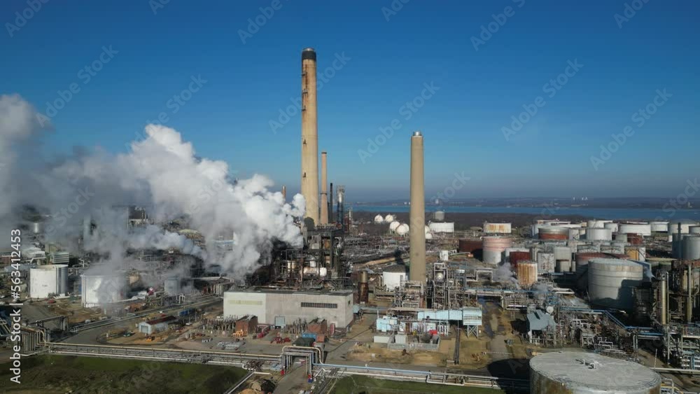 Oil refinery aerial view, shot from a drone. Production of oil and chemicals. Oil refinery aerial view, shot from a drone. Production of oil and chemicals.