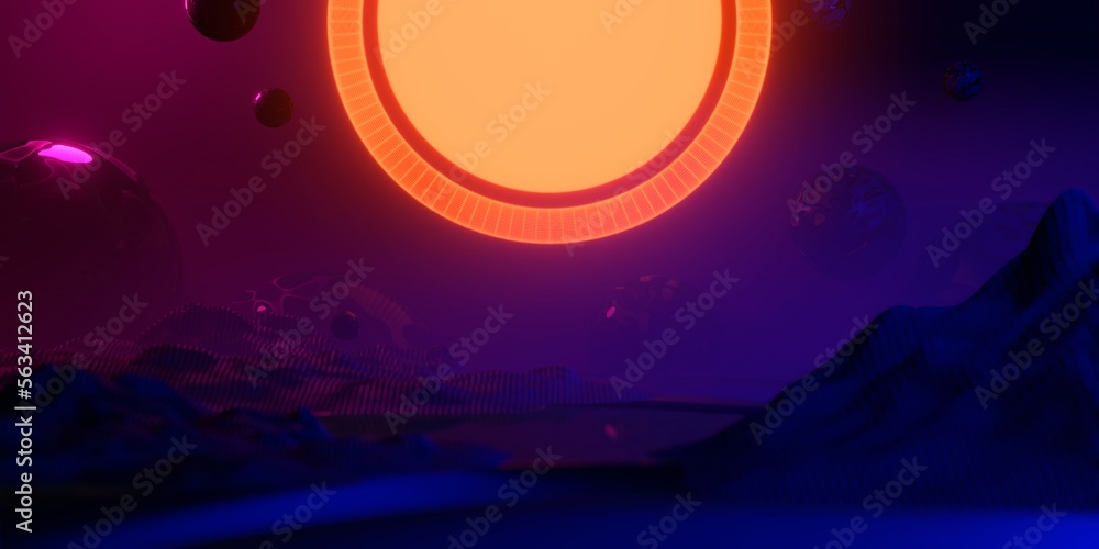 Obraz premium gaming background abstract wallpaper, cyberpunk style scifi game, stage scene in pedestal display room, 3d illustration rendering