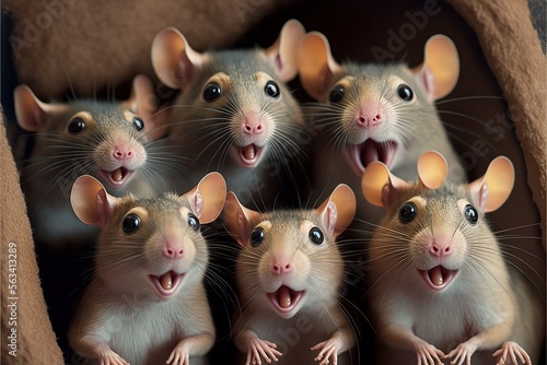 Group of surprised rats, created with Generative AI technology © tookitook