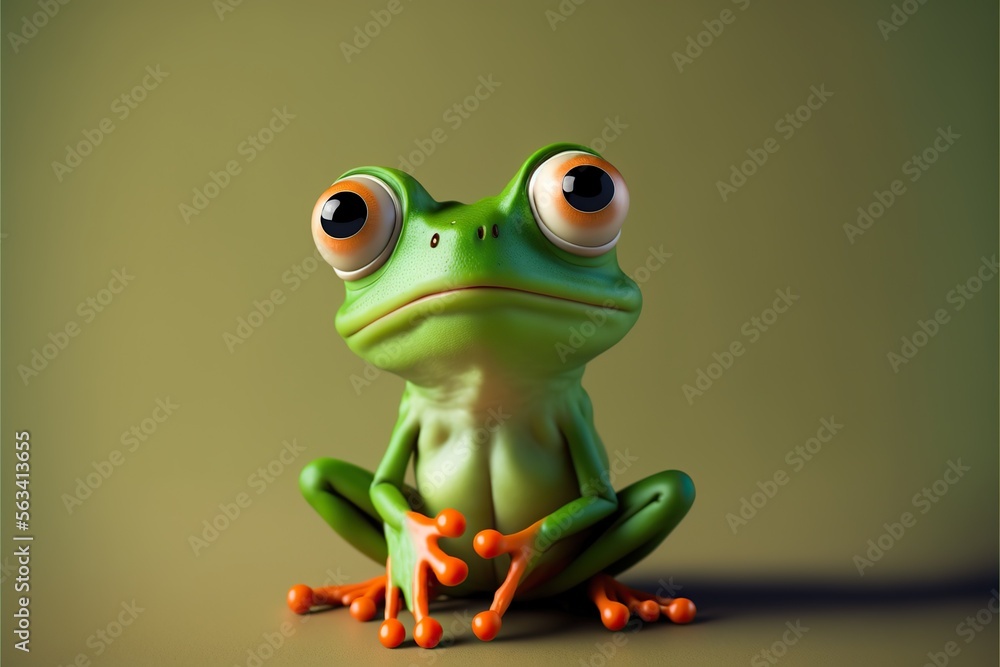 Shrugging cute frog with copy space, created with Generative AI technology Shrugging cute frog with copy space, created with Generative AI technology
