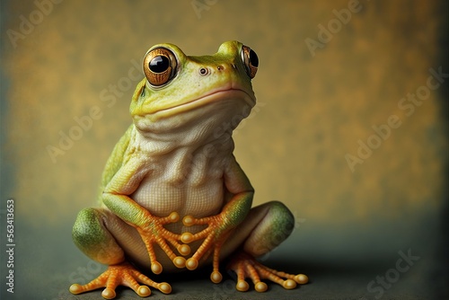 Shrugging cute frog with copy space, created with Generative AI technology © tookitook