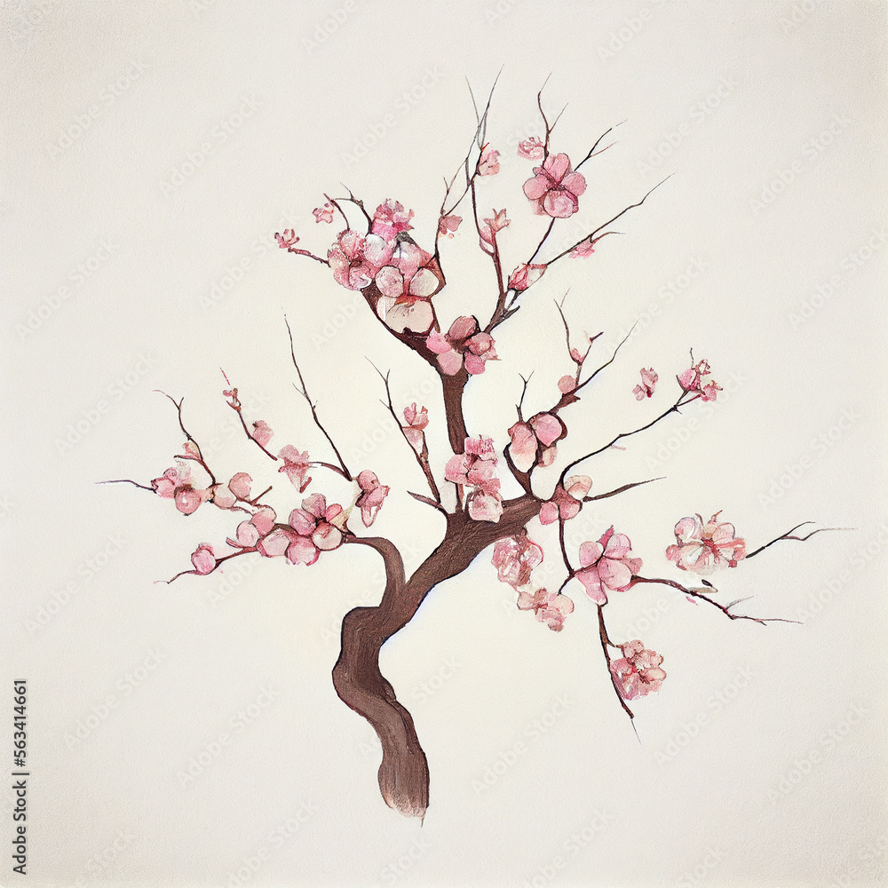 Naklejka premium Isolated cherry blossom tree, sakura. AI generative.