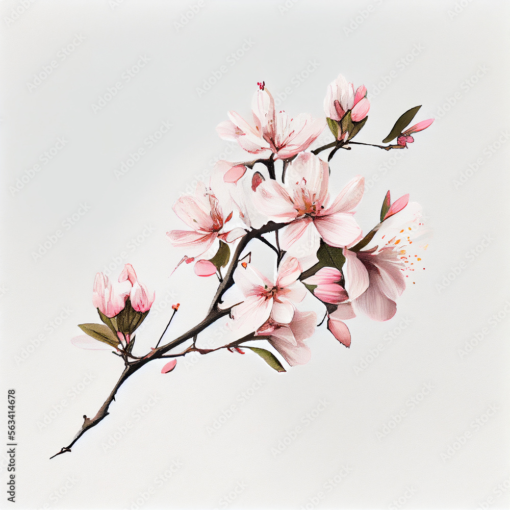 Isolated cherry blossom flowers, sakura. AI generative.