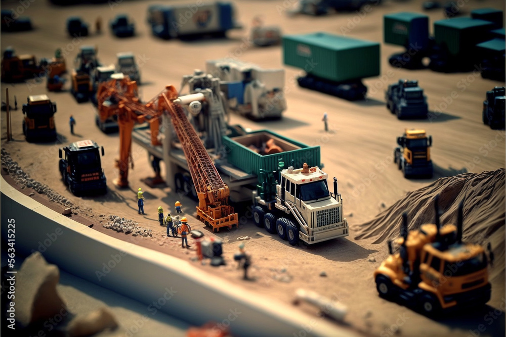 Illustration of a complete set of a miniature city - tilt shift camera view - Building, parks, bridges, houses, markets... - Created with Generative Ai Technology Illustration of a complete set of a miniature city - tilt shift camera view - Building, parks, bridges, houses, markets... - Created with Generative Ai Technology