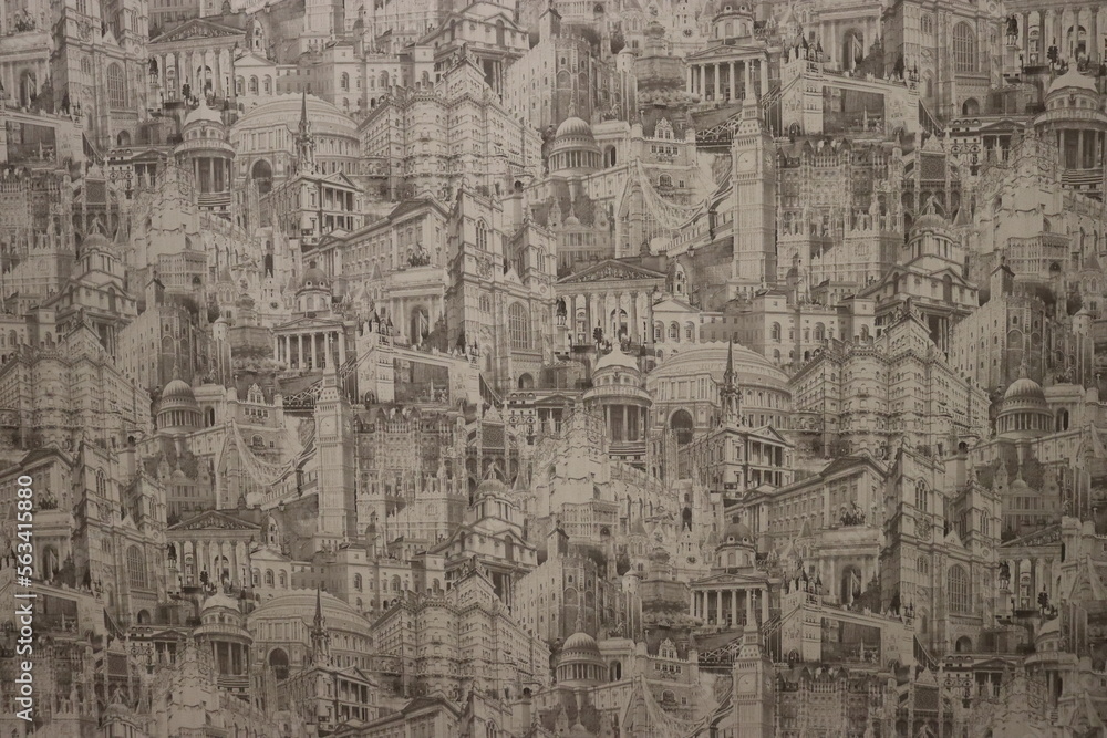 wallpaper in black and white with a small pattern of the city