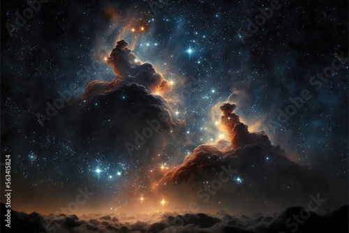 A space background with nebula and stars, cloudy night with lot of stars, Generative AI
