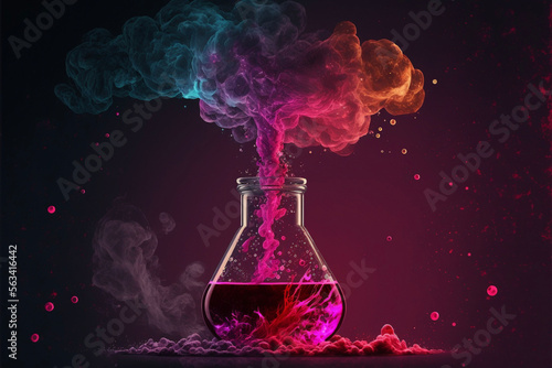 Pink and Red Magic Love Potions in a Chemistry or Alchemy Lab with Pink Smoke Generative AI