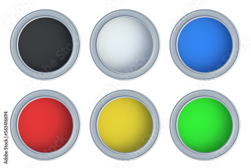 Free Download Set of open colorful paint cans isolated on white background. Top view. 3d render - GFXLoad