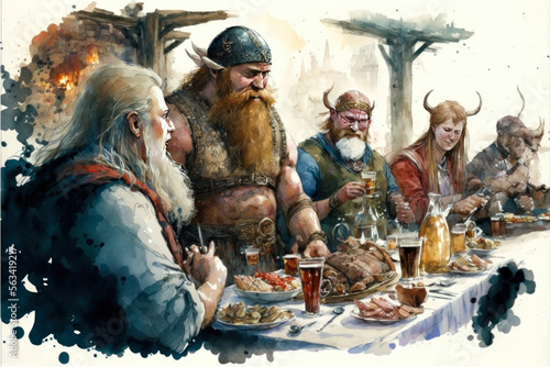 Obraz na płótnie Viking feast with food, drink and entertainment