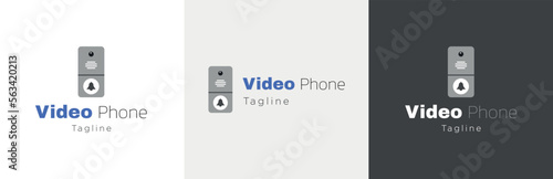 Intercom logo design set, videophone device logotype symbol, video doorbell emblem concept, security cam editable commercial illustration, bell communication branding, brand identity isolated