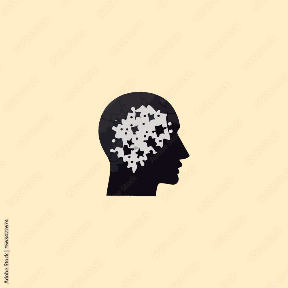 silhouette of a thinking head and a puzzle symbol on the head silhouette of a thinking head and a puzzle symbol on the head