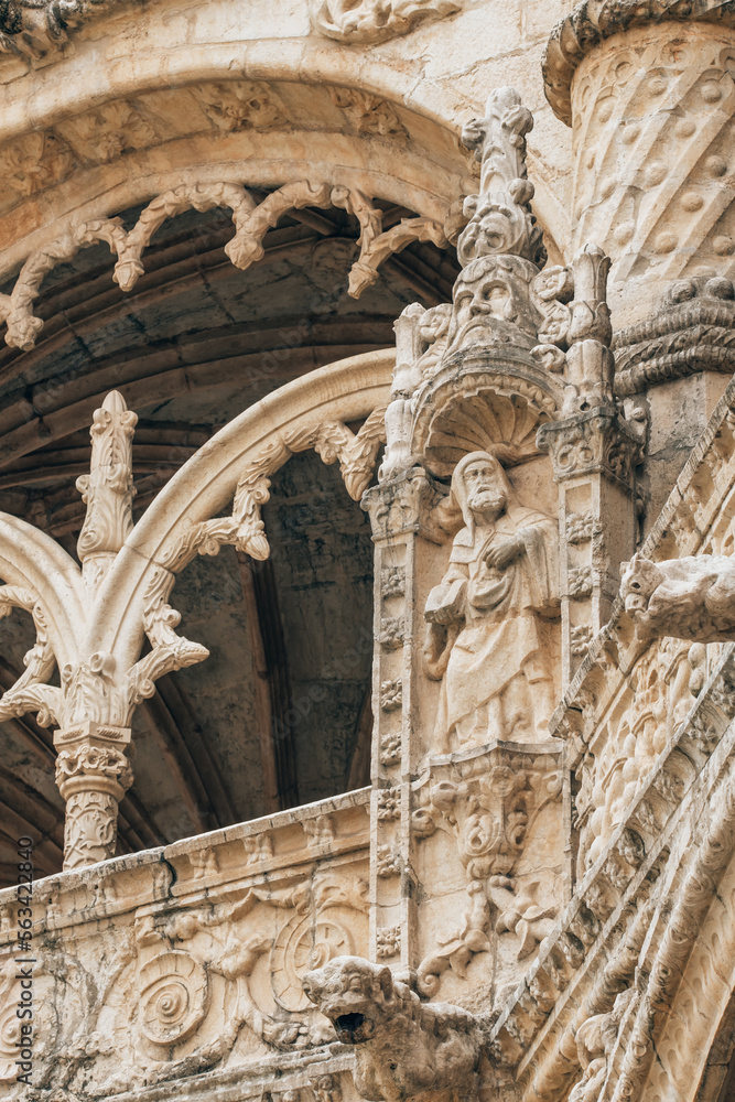 Gothic style statues of the Hieronymites Monastery in Belem district, Lisbon, Portugal