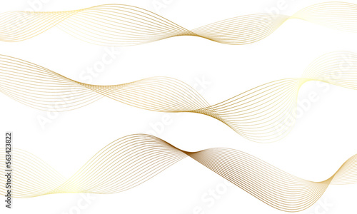 Abstract gold gradient wave element for design. Digital frequency track equalizer. Stylized line art background. Vector illustration. Wave with lines created using blend tool. Curved wavy line.