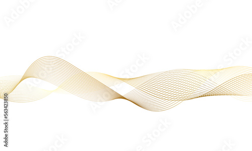 Abstract gold gradient wave element for design. Digital frequency track equalizer. Stylized line art background. Vector illustration. Wave with lines created using blend tool. Curved wavy line.