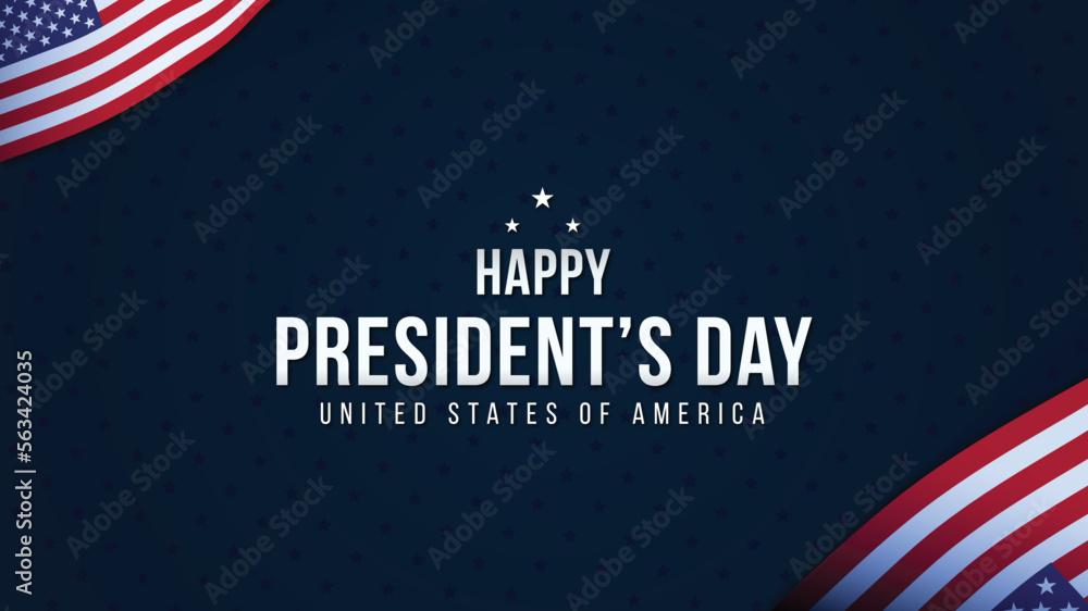 Happy Presidents Day Blue Background Design with Text, Stars and National Flags. Banner, Poster, Vector Illustration