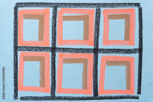 frame with square boxes and slight illusionistic shadows on blank paper