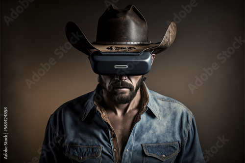 chuck norris, texas ranger, walker, cowboy with vr headset,  ai generative photo