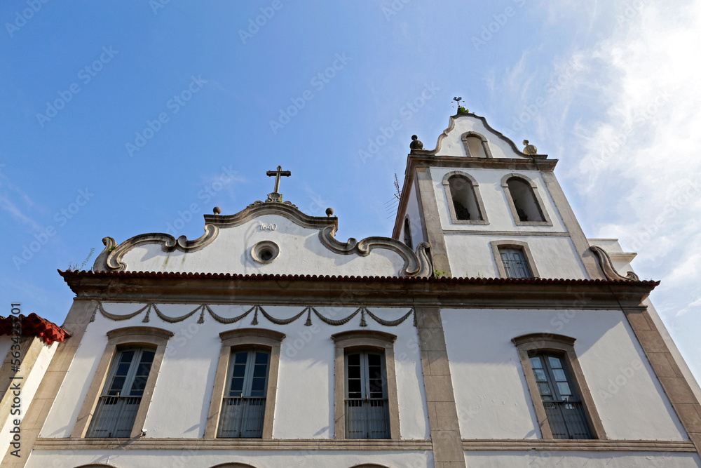 Old church of the Baroque style in the center of the city of Santos, on the coast of the state of São Paulo, Brazil 