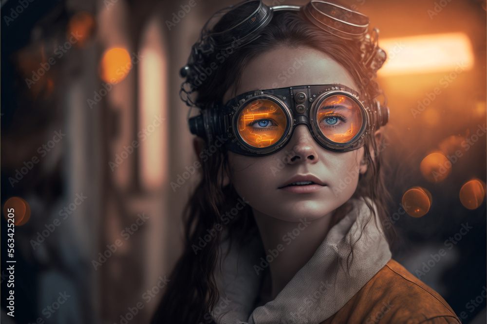 portrait of a girl with sunglasses, looking at the sun, innovation, future, generative ai portrait of a girl with sunglasses, looking at the sun, innovation, future, generative ai