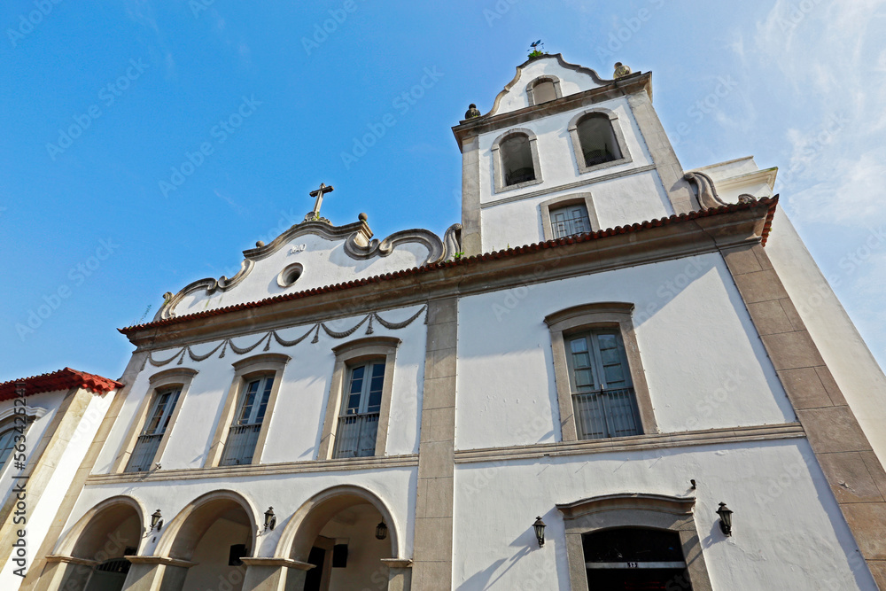 Old church of the Baroque style in the center of the city of Santos, on the coast of the state of São Paulo, Brazil 