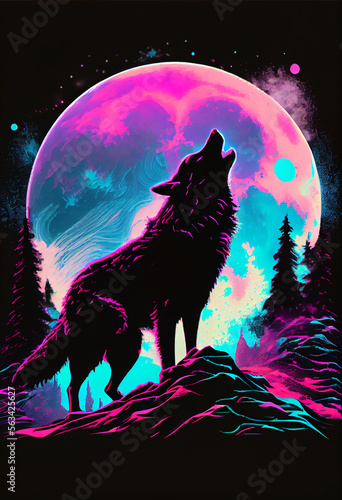Wolf howling vaporwave 