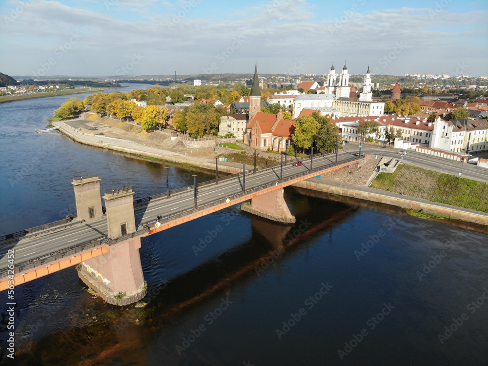 Obraz premium Aerial view of autumn Kaunas town