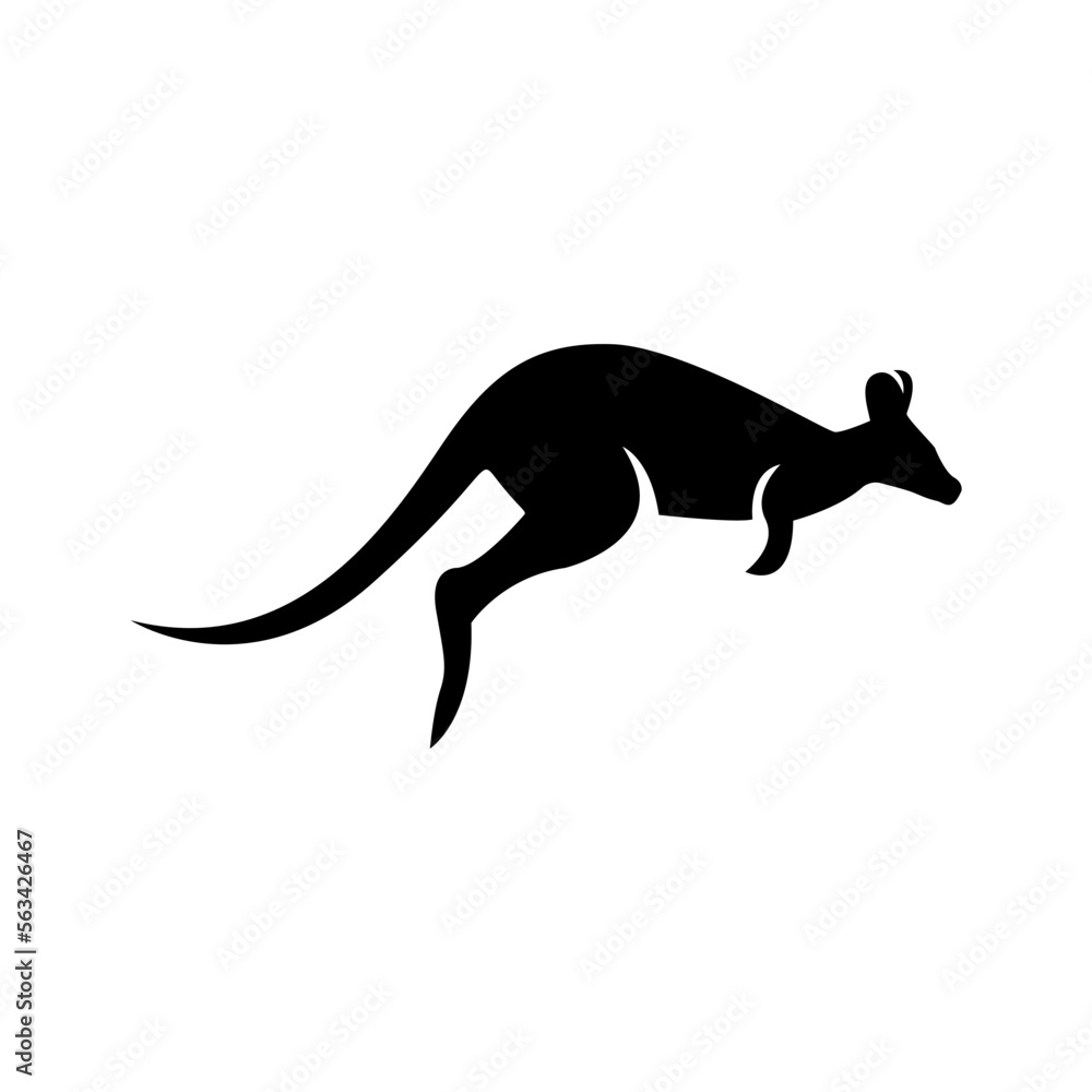Silhouette kangaroo icon isolated on white background, black jumping kangaroo shape, flat icon for apps and websites, vector illustration