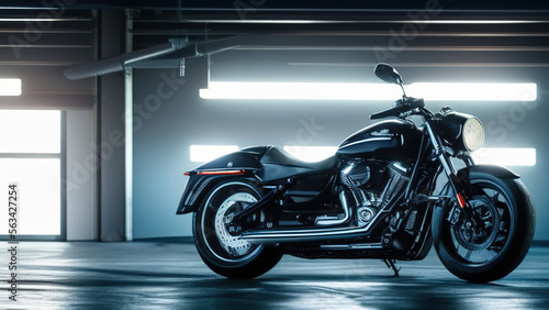 motorcycle in a dark garage  generic  Generative AI