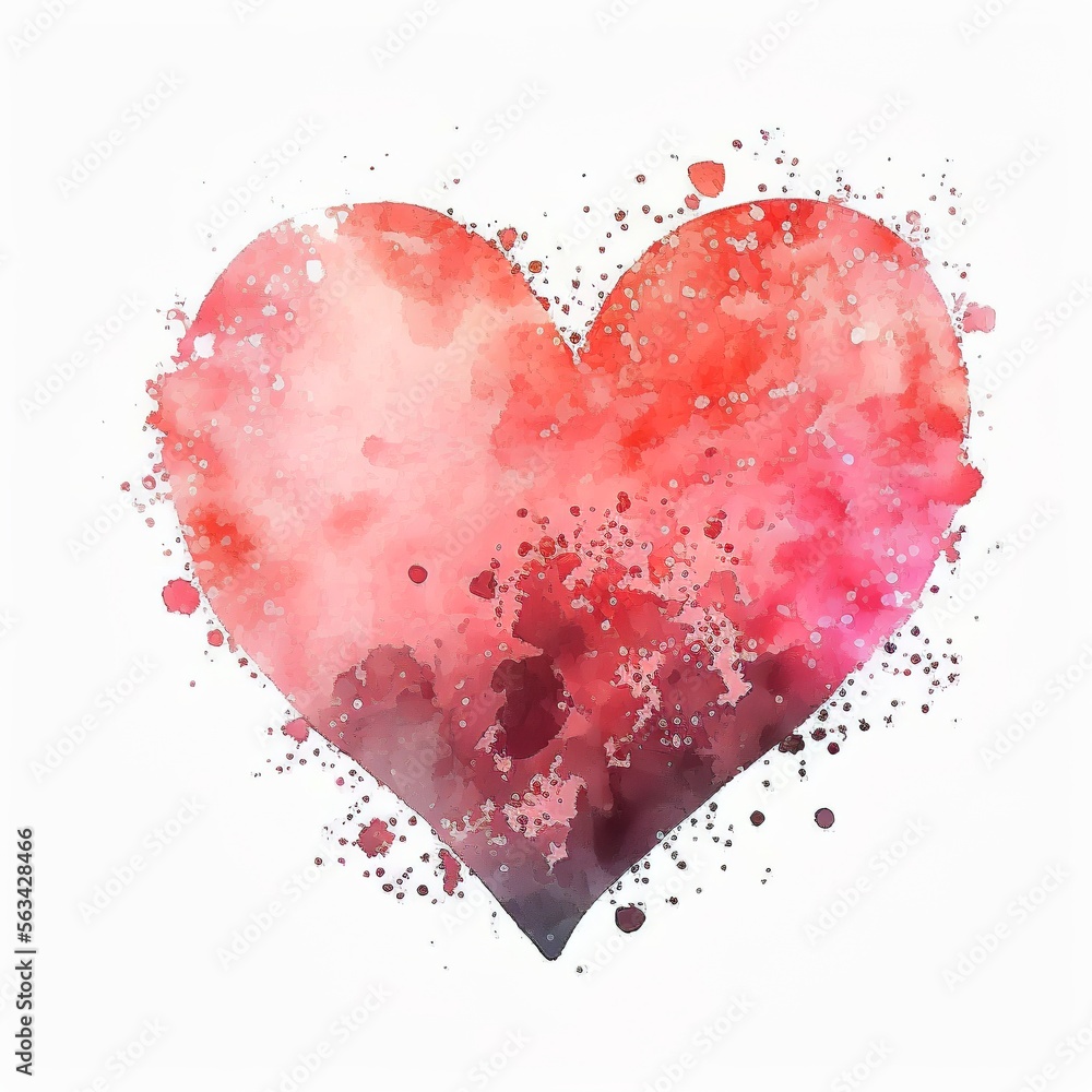 Watercolor heart illustration for Valentine's day, red heart
