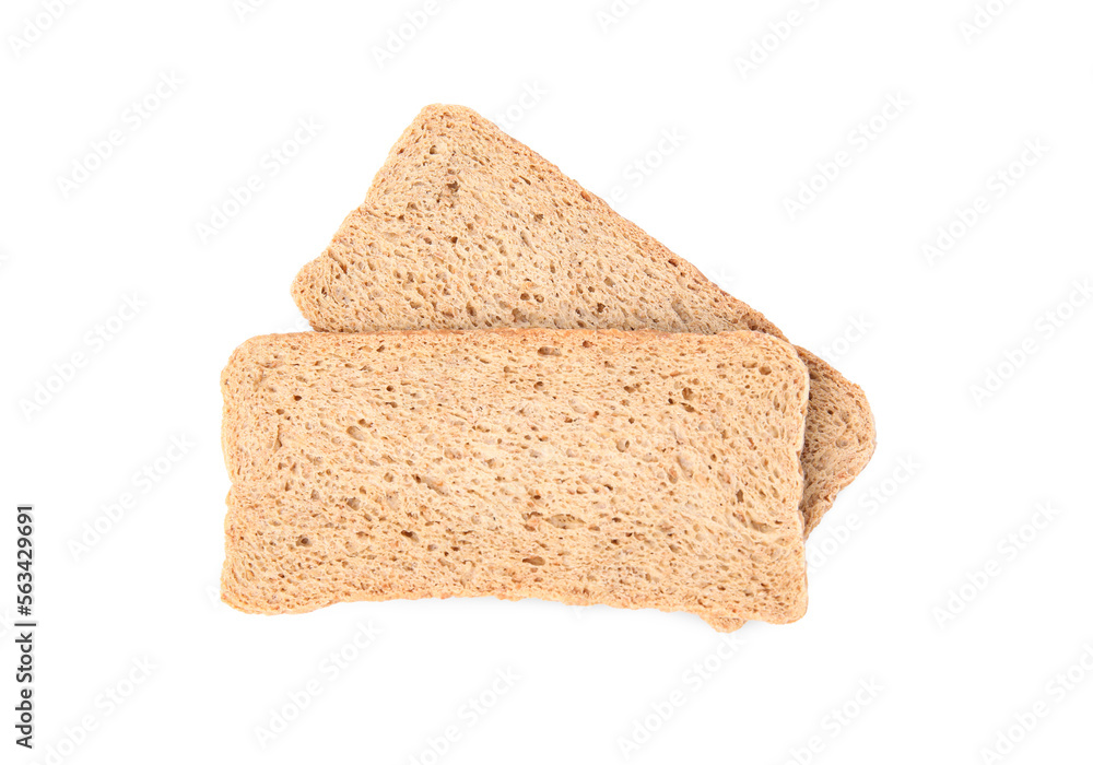 Fresh rye crispbreads isolated on white, top view Fresh rye crispbreads isolated on white, top view