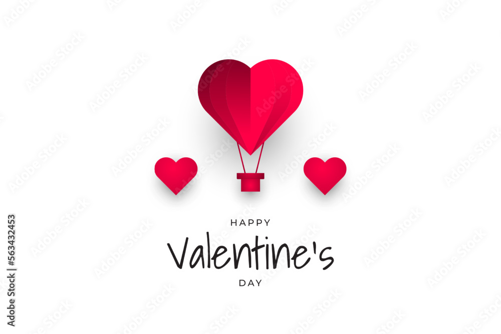 Happy Valentine's Day Card with Red Heart Balloons on White Background. Valentines Day Poster or Banner