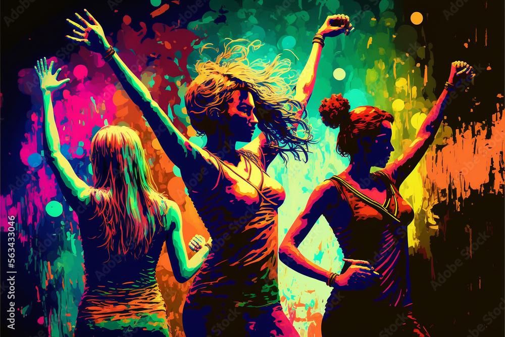 people dancing in the nightclub art painting vibrant colors rgb