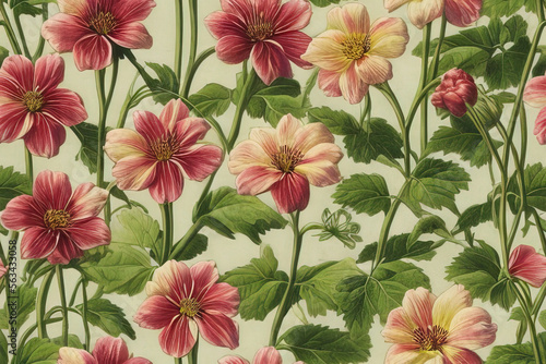 1900s Vintage Flowers Seamless Background