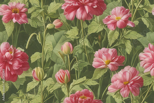 1900s Vintage Flowers Seamless Background