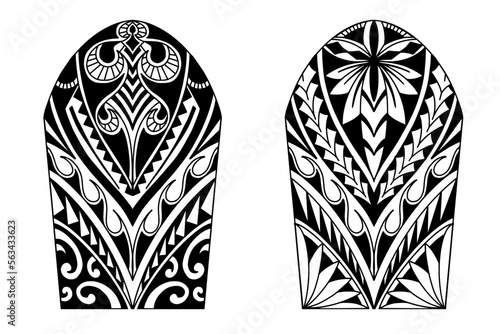 Wrap around arm polynesian tattoo set design. Pattern aboriginal samoan. illustration EPS10