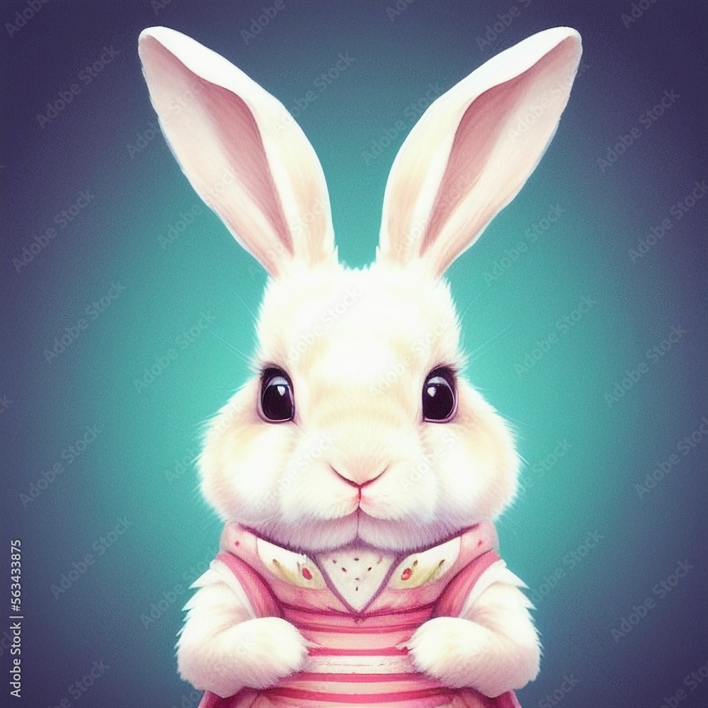 Cute rabbit in clothes. Drawing of a hare. Cute rabbit pattern design for fabric, clothing and accessories. Generative AI