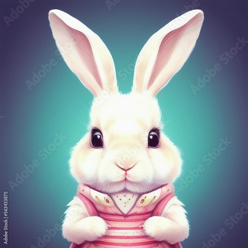 Cute rabbit in clothes. Drawing of a hare. Cute rabbit pattern design for fabric  clothing and accessories. Generative AI