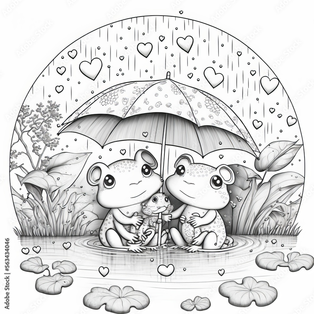 Animated cute frog, coloring book page , thick outlines Stock ...
