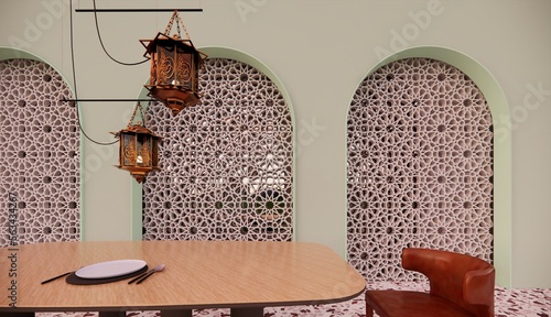 3d illustration interior islamic thame