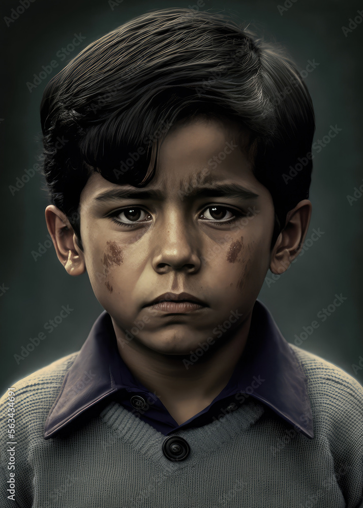 Little hispanic boy mugshot. This image is generated with generative AI Little hispanic boy mugshot. This image is generated with generative AI