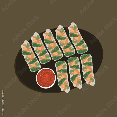 Deep fried spring rolls, Por Pieer Tod or Fried spring rolls (Thai Spring Roll) Snacks and snacks that are popular with Thai and Chinese people. Food illustration, Food cartoon.