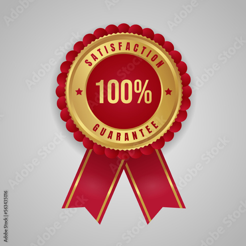 100 satisfaction guarantee label. gold badge with red ribbon isolated on white background. - Vector.