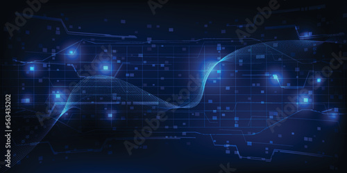 Vector illustrations of Futuristic digital technology with dynamic flowing data in waveform or dot connecting.Digital information big data innovation technology concepts.