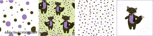 A set of seamless patterns and animal figurines. Vector file for designs.