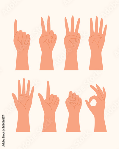 Set of Hands Gesture for Counting Concept Illustration