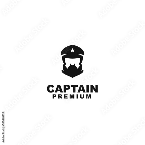 Vector bearded ship captain with crest hat for nautical logo design for sailors