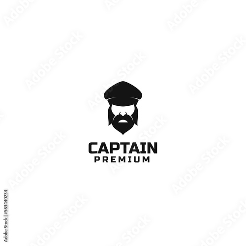 Vector bearded ship captain with crest hat for nautical logo design for sailors