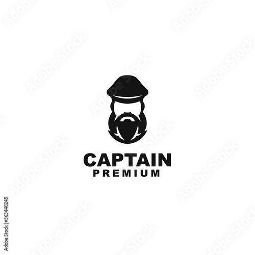 Vector bearded ship captain with crest hat for nautical logo design for sailors