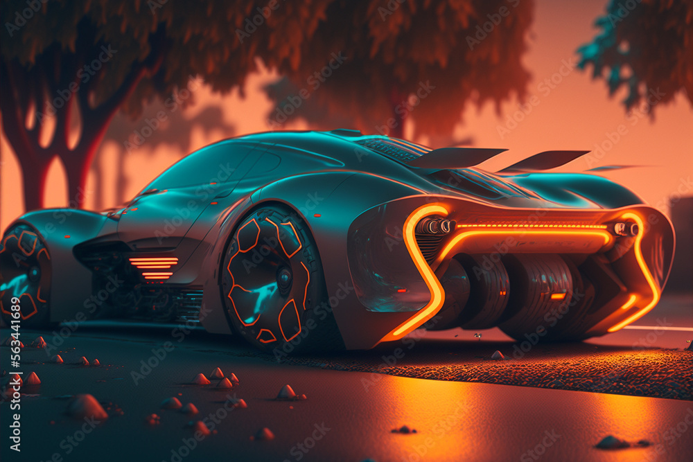 A futuristic car parked on the side of the road, Generative AI
